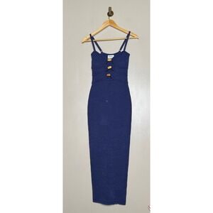 RNWY Navy Knit Cutout Maxi Dress XS Wood Ring Detail Bodycon Y2K